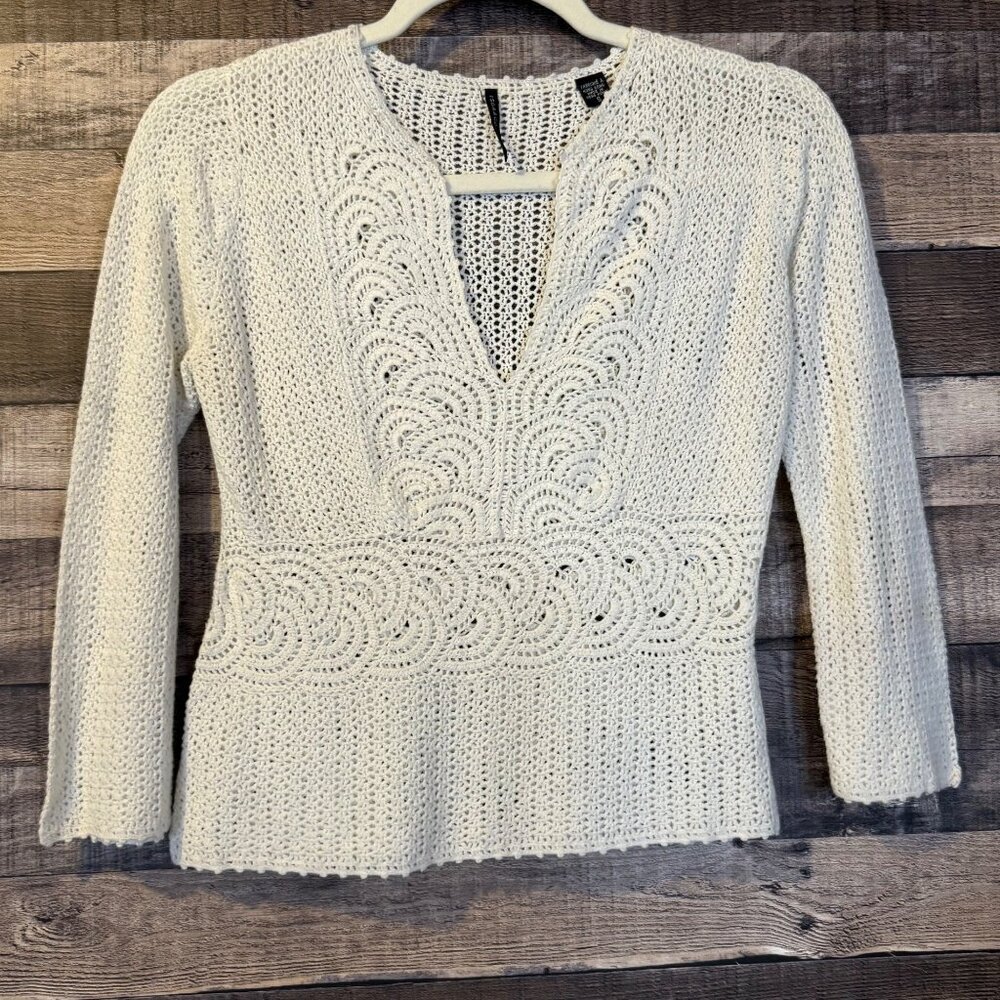 Isda & Co Ivory‎ Crochet Knit Top S Grandmacore Cottagecore Boho Beachy